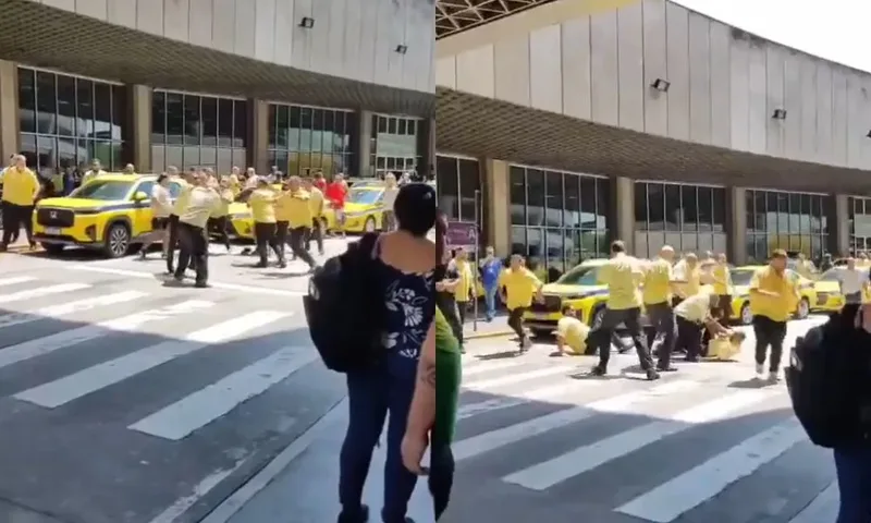 Novo ponto de táxi no Galeão termina em confronto entre motoristas